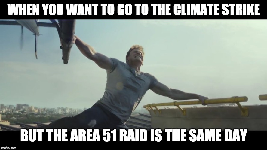 Undecided Captain America | WHEN YOU WANT TO GO TO THE CLIMATE STRIKE; BUT THE AREA 51 RAID IS THE SAME DAY | image tagged in undecided captain america | made w/ Imgflip meme maker