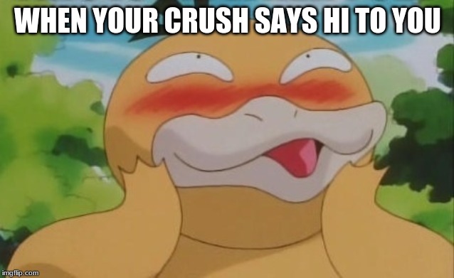 Psyduck smiles | WHEN YOUR CRUSH SAYS HI TO YOU | image tagged in psyduck smiles | made w/ Imgflip meme maker
