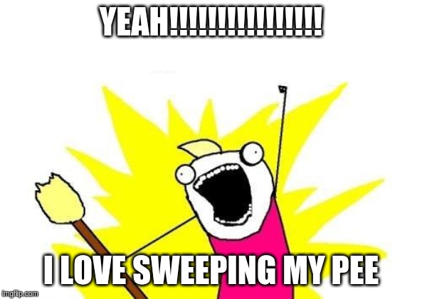 X All The Y Meme | YEAH!!!!!!!!!!!!!!!! I LOVE SWEEPING MY PEE | image tagged in memes,x all the y | made w/ Imgflip meme maker