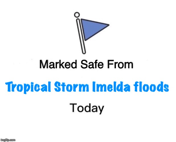 Marked Safe From Meme | Tropical Storm Imelda floods | image tagged in memes,marked safe from | made w/ Imgflip meme maker