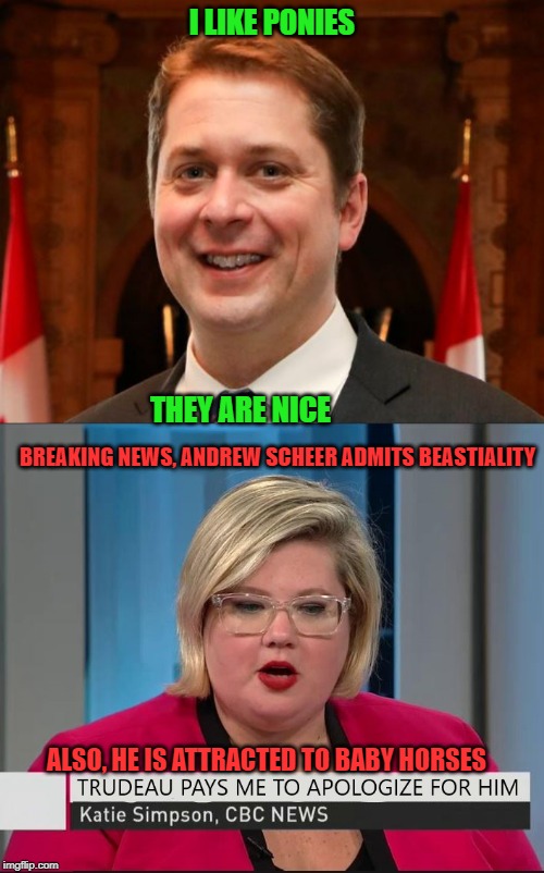 Remember the National Enquirer? | I LIKE PONIES; THEY ARE NICE; BREAKING NEWS, ANDREW SCHEER ADMITS BEASTIALITY; ALSO, HE IS ATTRACTED TO BABY HORSES | image tagged in fake news,media lies,biased media,mainstream media,liberal media,meanwhile in canada | made w/ Imgflip meme maker