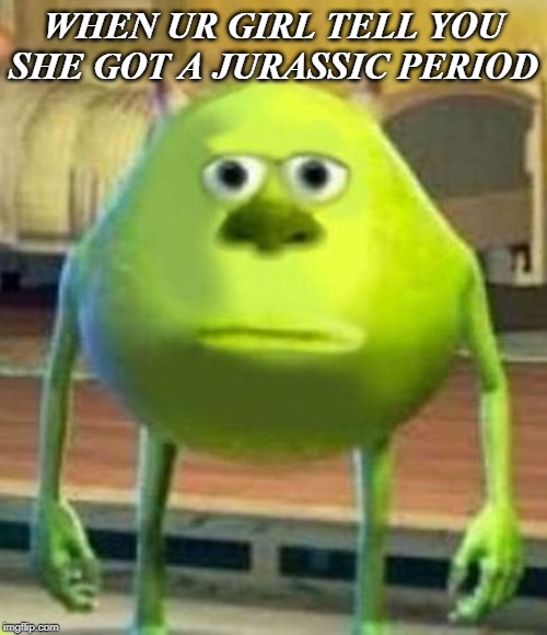 Oh no | WHEN UR GIRL TELL YOU SHE GOT A JURASSIC PERIOD | image tagged in mike wazowski | made w/ Imgflip meme maker