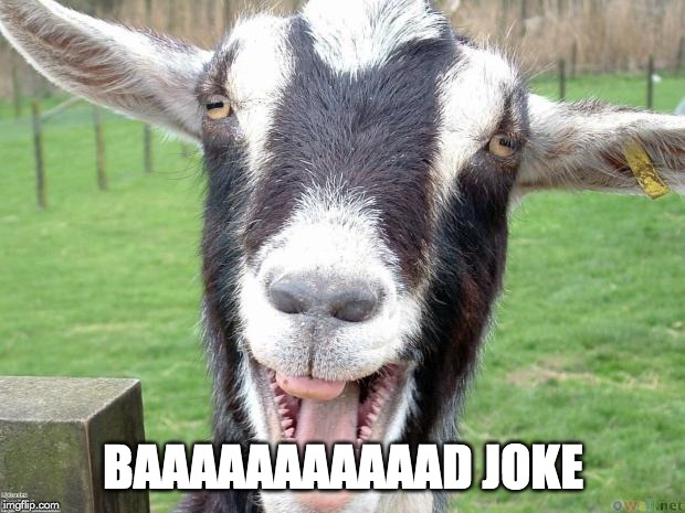 Funny Goat | BAAAAAAAAAAAD JOKE | image tagged in funny goat | made w/ Imgflip meme maker