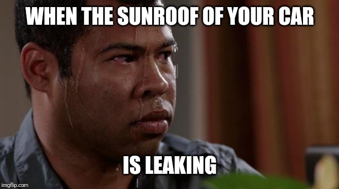 sweating bullets | WHEN THE SUNROOF OF YOUR CAR; IS LEAKING | image tagged in sweating bullets | made w/ Imgflip meme maker