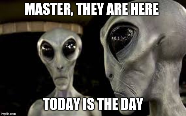 Alien | MASTER, THEY ARE HERE; TODAY IS THE DAY | image tagged in alien | made w/ Imgflip meme maker