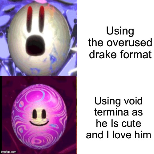 Drake Hotline Bling | Using the overused drake format; Using void termina as he Is cute and I love him | image tagged in memes,drake hotline bling | made w/ Imgflip meme maker