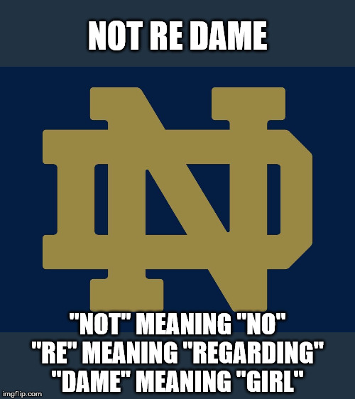 GO DAWGS! | NOT RE DAME; "NOT" MEANING "NO"
"RE" MEANING "REGARDING"
"DAME" MEANING "GIRL" | image tagged in notre dame fighting irish,bulldogs,college football | made w/ Imgflip meme maker