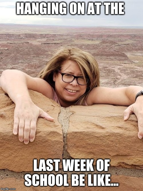 all kids at school | HANGING ON AT THE; LAST WEEK OF SCHOOL BE LIKE... | image tagged in school kids | made w/ Imgflip meme maker