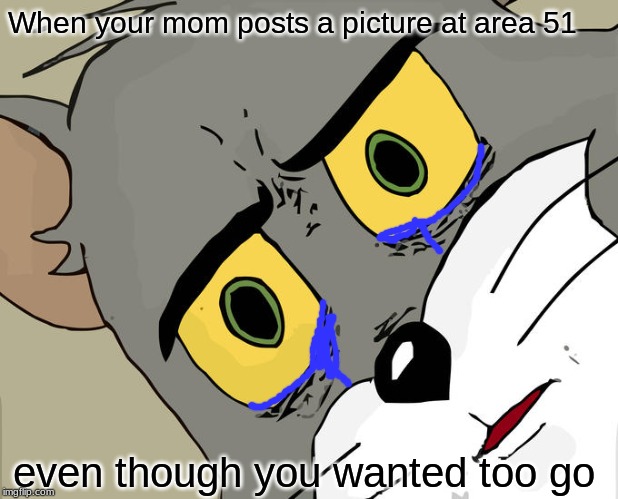 Unsettled Tom | When your mom posts a picture at area 51; even though you wanted too go | image tagged in memes,unsettled tom | made w/ Imgflip meme maker