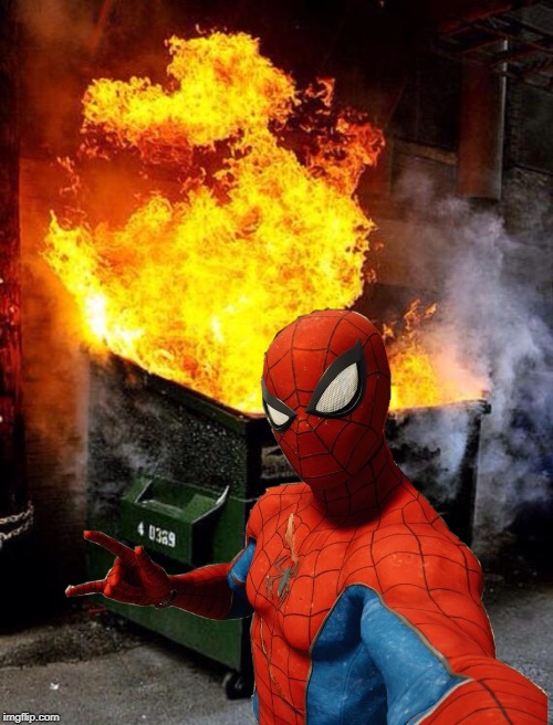 I've gone way too far with the spider-selfies! | image tagged in spiderman,dumpster fire,selfie | made w/ Imgflip meme maker