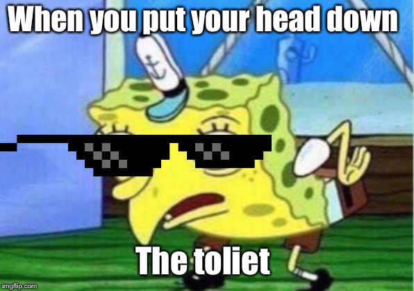 Mocking Spongebob | When you put your head down; The toliet | image tagged in memes,mocking spongebob | made w/ Imgflip meme maker