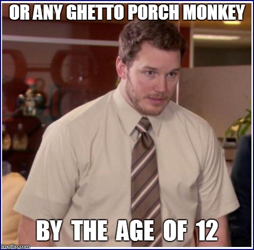 OR ANY GHETTO PORCH MONKEY BY  THE  AGE  OF  12 | made w/ Imgflip meme maker
