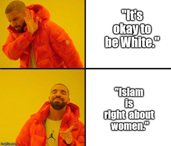 drake meme | "It's okay to be White."; "Islam is right  about  women." | image tagged in drake meme | made w/ Imgflip meme maker