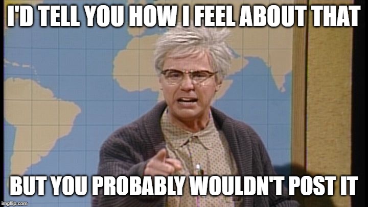 Angry Old Man | I'D TELL YOU HOW I FEEL ABOUT THAT; BUT YOU PROBABLY WOULDN'T POST IT | image tagged in dana carvey grumpy old man,angry old man,deleted post,wrong political view,political view | made w/ Imgflip meme maker