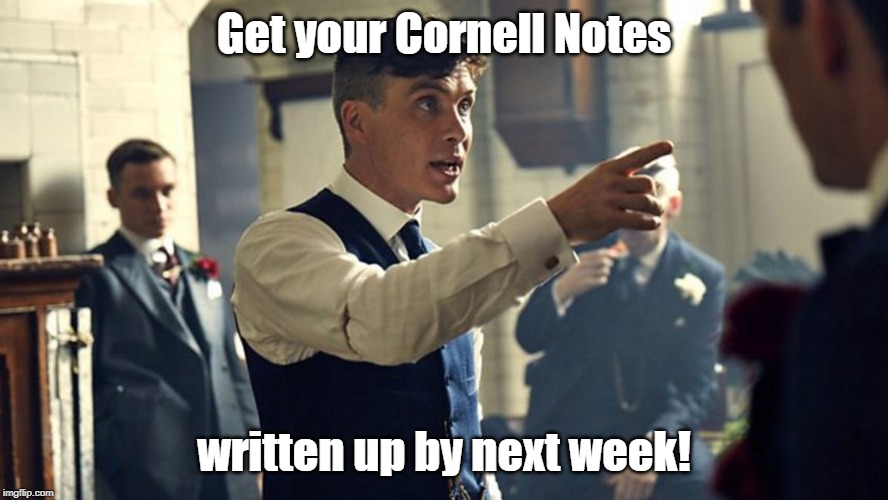 Peaky Blinders Revision |  Get your Cornell Notes; written up by next week! | image tagged in peaky blinders | made w/ Imgflip meme maker