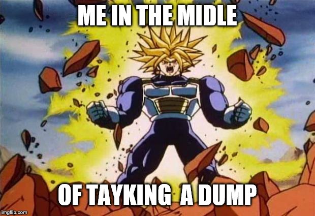 Dragon ball z | ME IN THE MIDLE; OF TAYKING  A DUMP | image tagged in dragon ball z | made w/ Imgflip meme maker