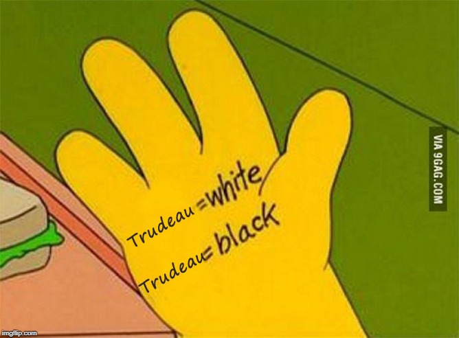 Trudeau - in case you get confused | image tagged in white,black,justin trudeau,simpsons | made w/ Imgflip meme maker