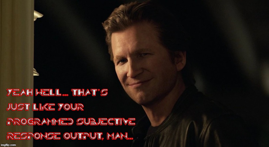 That's just your programmed subjective response output man | image tagged in jeff bridges,dude,tron,flynn,lebowski | made w/ Imgflip meme maker
