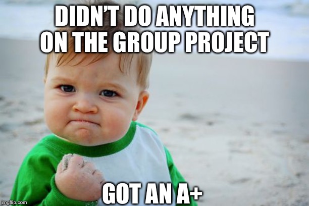 Success Kid Original | DIDN’T DO ANYTHING ON THE GROUP PROJECT; GOT AN A+ | image tagged in memes,success kid original | made w/ Imgflip meme maker