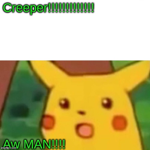 Surprised Pikachu | Creeper!!!!!!!!!!!!! Aw MAN!!!! | image tagged in memes,surprised pikachu | made w/ Imgflip meme maker