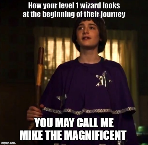 D&d will Byers stranger things dungeon and dragons | How your level 1 wizard looks at the beginning of their journey; YOU MAY CALL ME MIKE THE MAGNIFICENT | image tagged in stranger things,dungeons and dragons | made w/ Imgflip meme maker