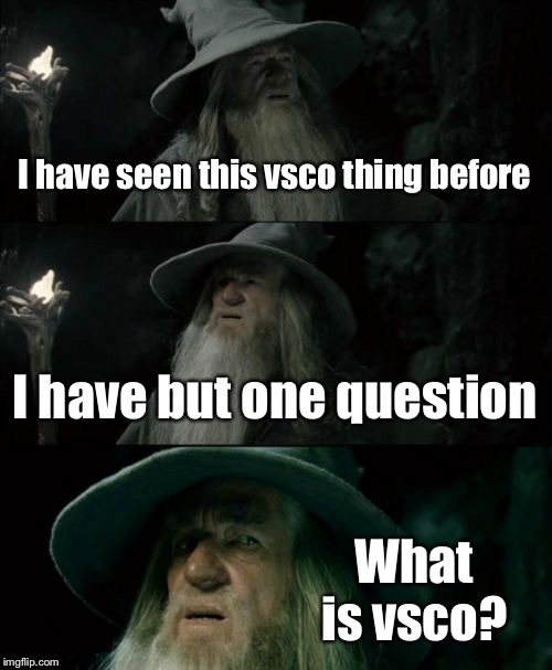 Confused Gandalf Meme | I have seen this vsco thing before I have but one question What is vsco? | image tagged in memes,confused gandalf | made w/ Imgflip meme maker