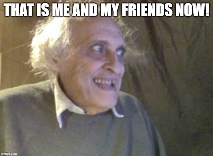 Creepy old guy | THAT IS ME AND MY FRIENDS NOW! | image tagged in creepy old guy | made w/ Imgflip meme maker