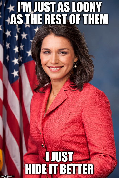 Tulsi Gabbard | I'M JUST AS LOONY AS THE REST OF THEM I JUST HIDE IT BETTER | image tagged in tulsi gabbard | made w/ Imgflip meme maker