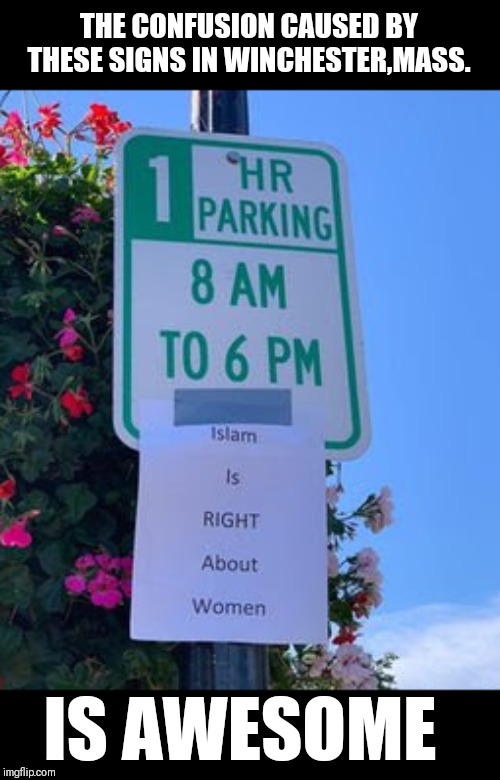 Wait,what? | THE CONFUSION CAUSED BY THESE SIGNS IN WINCHESTER,MASS. IS AWESOME | image tagged in memes,politics | made w/ Imgflip meme maker