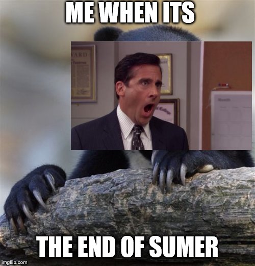 Confession Bear Meme | ME WHEN ITS; THE END OF SUMER | image tagged in memes,confession bear | made w/ Imgflip meme maker