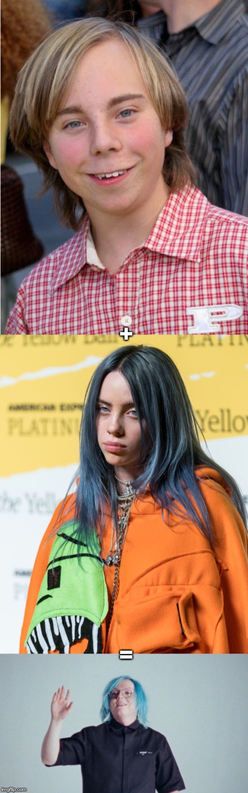 Sueco The Child = Beans + Billie | +; = | image tagged in memes,funny memes,billie eilish,beans,sueco | made w/ Imgflip meme maker