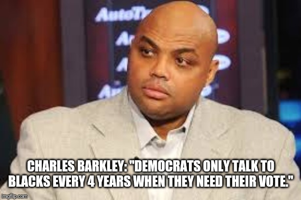 Barkley giving some truth | CHARLES BARKLEY: "DEMOCRATS ONLY TALK TO BLACKS EVERY 4 YEARS WHEN THEY NEED THEIR VOTE." | image tagged in charles barkley,politics,democrats | made w/ Imgflip meme maker