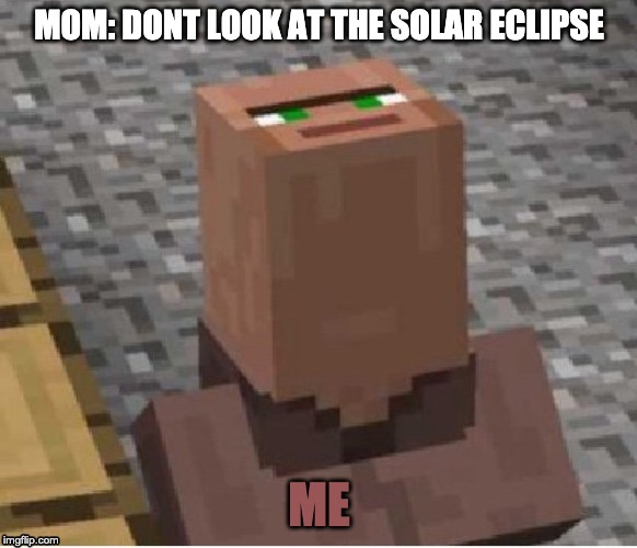 MOM: DONT LOOK AT THE SOLAR ECLIPSE; ME | image tagged in cursed image,minecraft,minecraft villagers | made w/ Imgflip meme maker