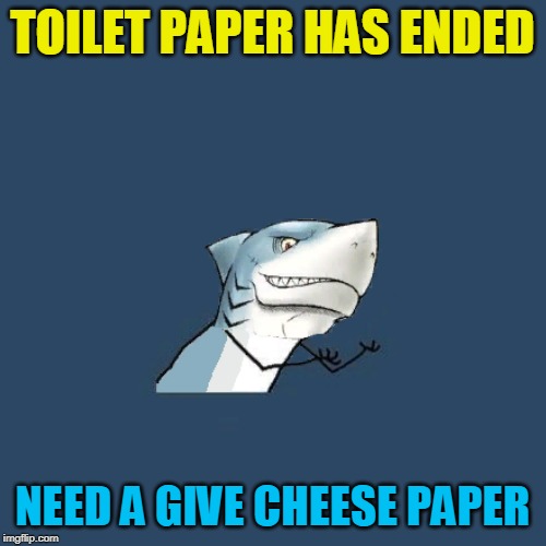 Y U No Shark | TOILET PAPER HAS ENDED NEED A GIVE CHEESE PAPER | image tagged in y u no shark | made w/ Imgflip meme maker