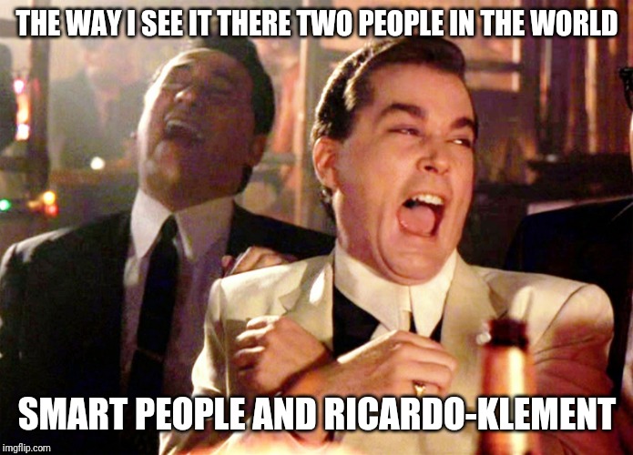 Roast Ricardo and all things British week - September 16th-22nd | THE WAY I SEE IT THERE TWO PEOPLE IN THE WORLD; SMART PEOPLE AND RICARDO-KLEMENT | image tagged in memes,good fellas hilarious | made w/ Imgflip meme maker