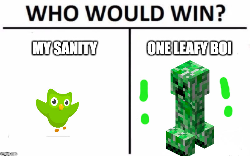 Who Would Win? | MY SANITY; ONE LEAFY BOI | image tagged in memes,who would win | made w/ Imgflip meme maker