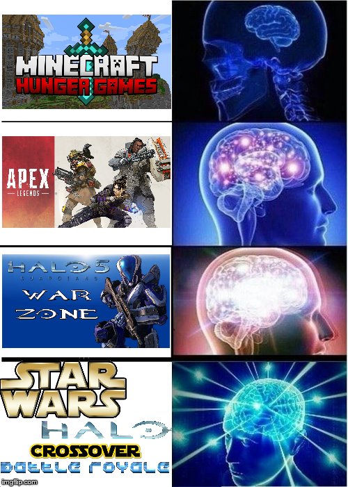 No, they don't need a Halo battle royale, you know what they need⁉ | image tagged in memes,expanding brain,halo,gaming,battle royale,hunger games | made w/ Imgflip meme maker