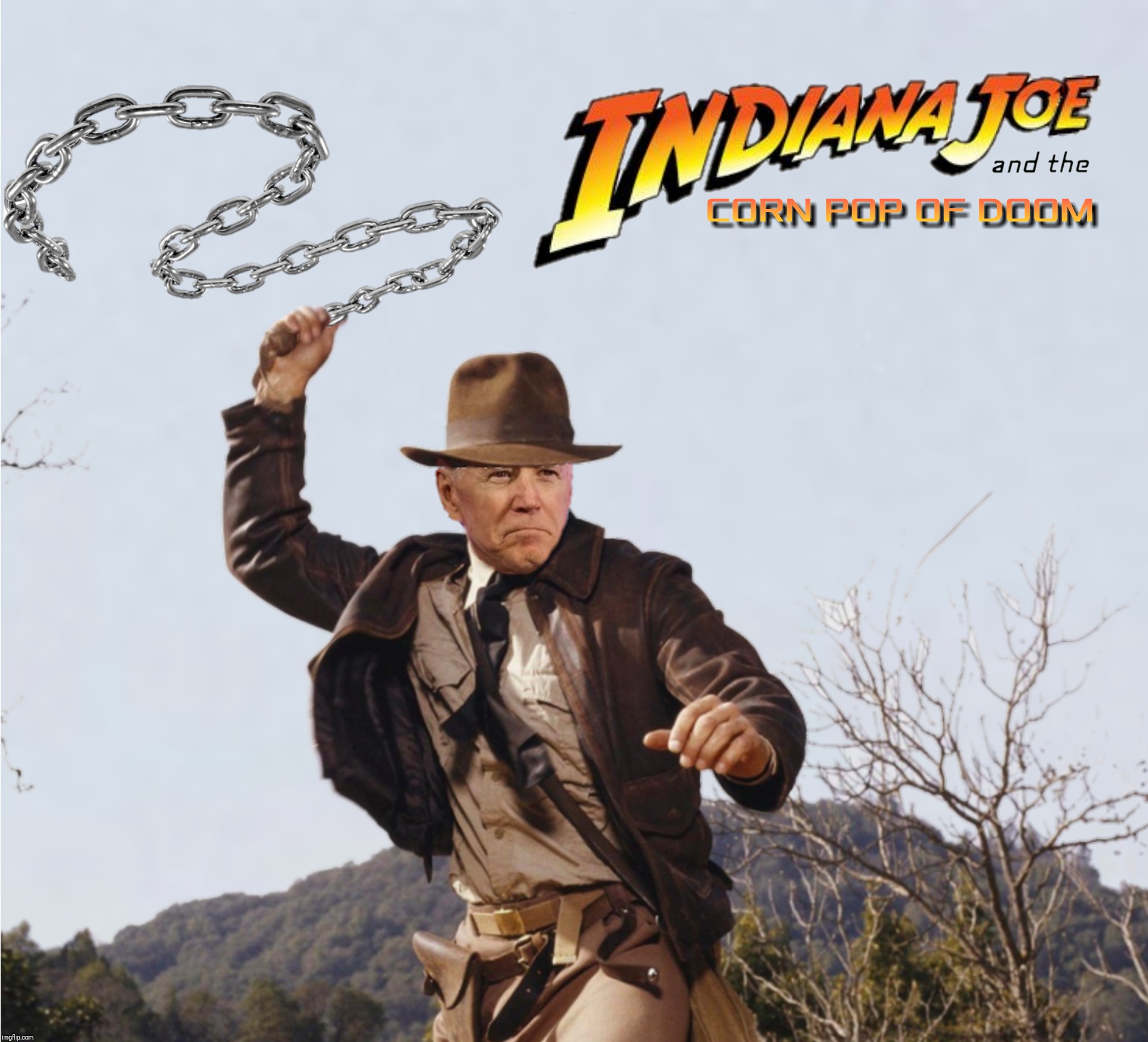 Bad Photoshop Sunday presents:  The face you make when you're getting ready to rumble with Corn Pop | J | image tagged in bad photoshop sunday,indiana jones,indiana joe,corn pop,chain | made w/ Imgflip meme maker