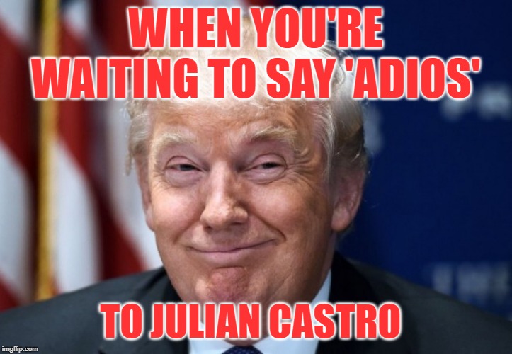 Wait For It Face | WHEN YOU'RE WAITING TO SAY 'ADIOS'; TO JULIAN CASTRO | image tagged in donald trump,castro,democrats,election 2020,trump meme,face you make | made w/ Imgflip meme maker
