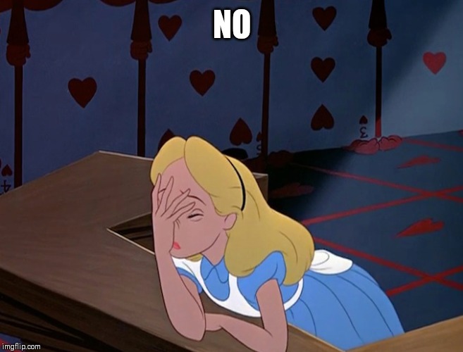 Alice in Wonderland Face Palm Facepalm | NO | image tagged in alice in wonderland face palm facepalm | made w/ Imgflip meme maker