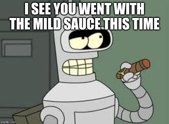 Bender | I SEE YOU WENT WITH THE MILD SAUCE THIS TIME | image tagged in bender | made w/ Imgflip meme maker