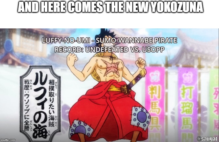 One Piece | AND HERE COMES THE NEW YOKOZUNA; @saugat | image tagged in anime | made w/ Imgflip meme maker