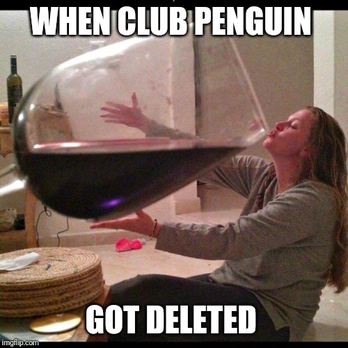 Wine Drinker | WHEN CLUB PENGUIN GOT DELETED | image tagged in wine drinker | made w/ Imgflip meme maker