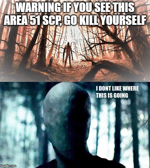 don't let slender kill u | WARNING IF YOU SEE THIS AREA 51 SCP, GO KILL YOURSELF | image tagged in memes | made w/ Imgflip meme maker