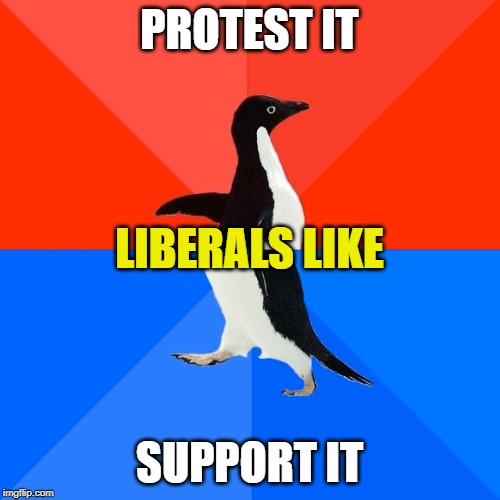 Socially Awesome Awkward Penguin Meme | PROTEST IT SUPPORT IT LIBERALS LIKE | image tagged in memes,socially awesome awkward penguin | made w/ Imgflip meme maker
