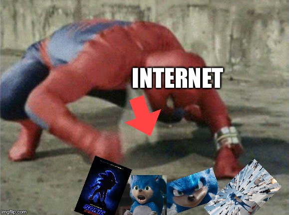 Internet Vs. Movie Sonic | INTERNET | image tagged in spiderman wrench,sonic movie,sonic the hedgehog,sega,films,spiderman | made w/ Imgflip meme maker