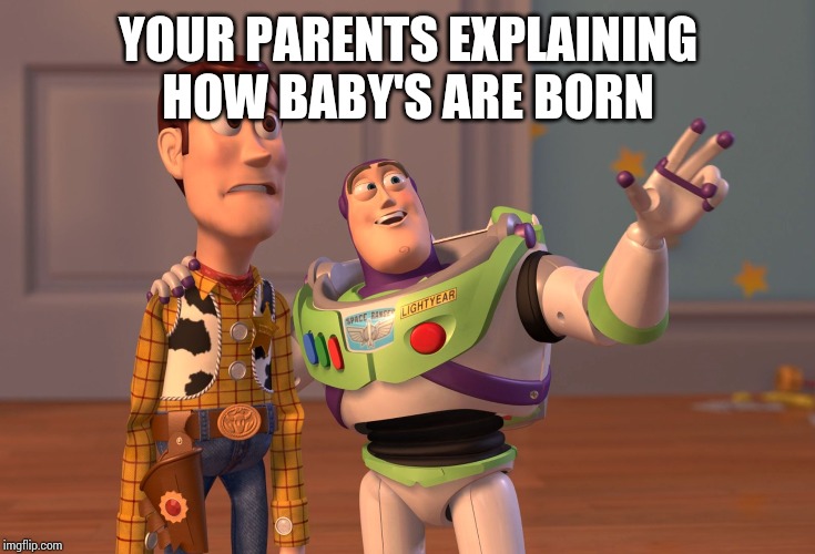 X, X Everywhere Meme | YOUR PARENTS EXPLAINING HOW BABY'S ARE BORN | image tagged in memes,x x everywhere | made w/ Imgflip meme maker