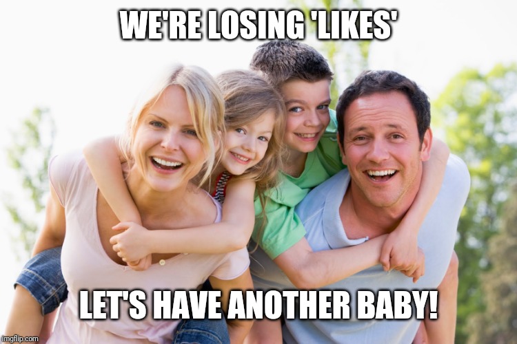 white family | WE'RE LOSING 'LIKES'; LET'S HAVE ANOTHER BABY! | image tagged in white family | made w/ Imgflip meme maker