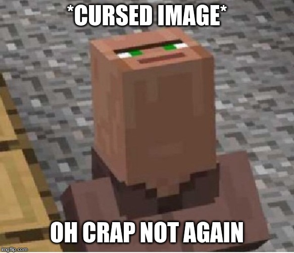 Minecraft Villager Looking Up | *CURSED IMAGE* OH CRAP NOT AGAIN | image tagged in minecraft villager looking up | made w/ Imgflip meme maker