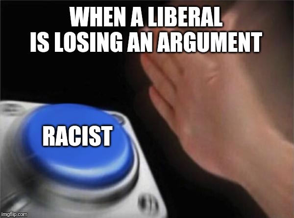 Blank Nut Button | WHEN A LIBERAL IS LOSING AN ARGUMENT; RACIST | image tagged in memes,blank nut button | made w/ Imgflip meme maker